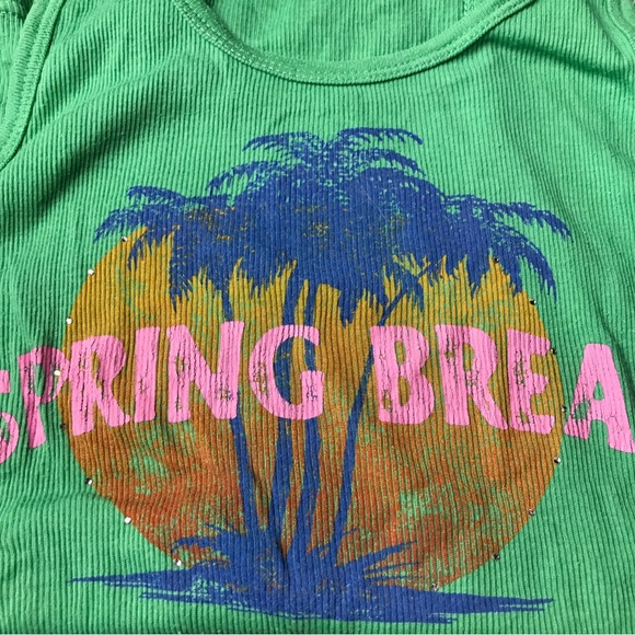RARE PINK “Spring Break” Green Rhinestones Tank Vintage Discontinued PINK VS - Picture 4 of 6